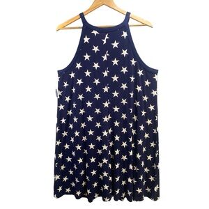 Old Navy Dress Women XL Halter Sundress Patriotic American All Over Star Print‎